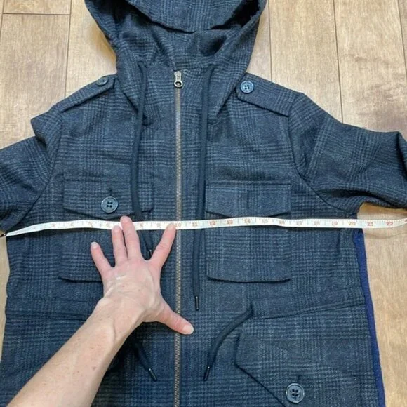 See By Chloe Utility Blazer Jacket Check Hood Knit Wool Varsity Black Navy 4 - Picture 9 of 14